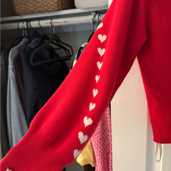 BCBG Red Heart Patterned Cardigan Sweater - Picture 3 of 5